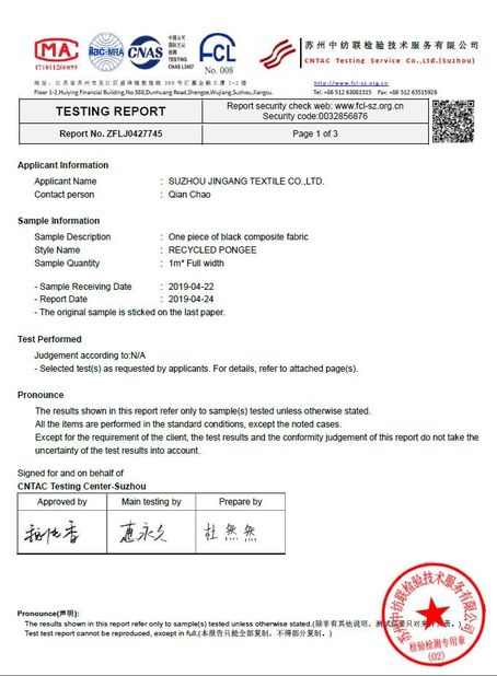 China Suzhou Jingang Textile Co.,Ltd Zertifizierungen